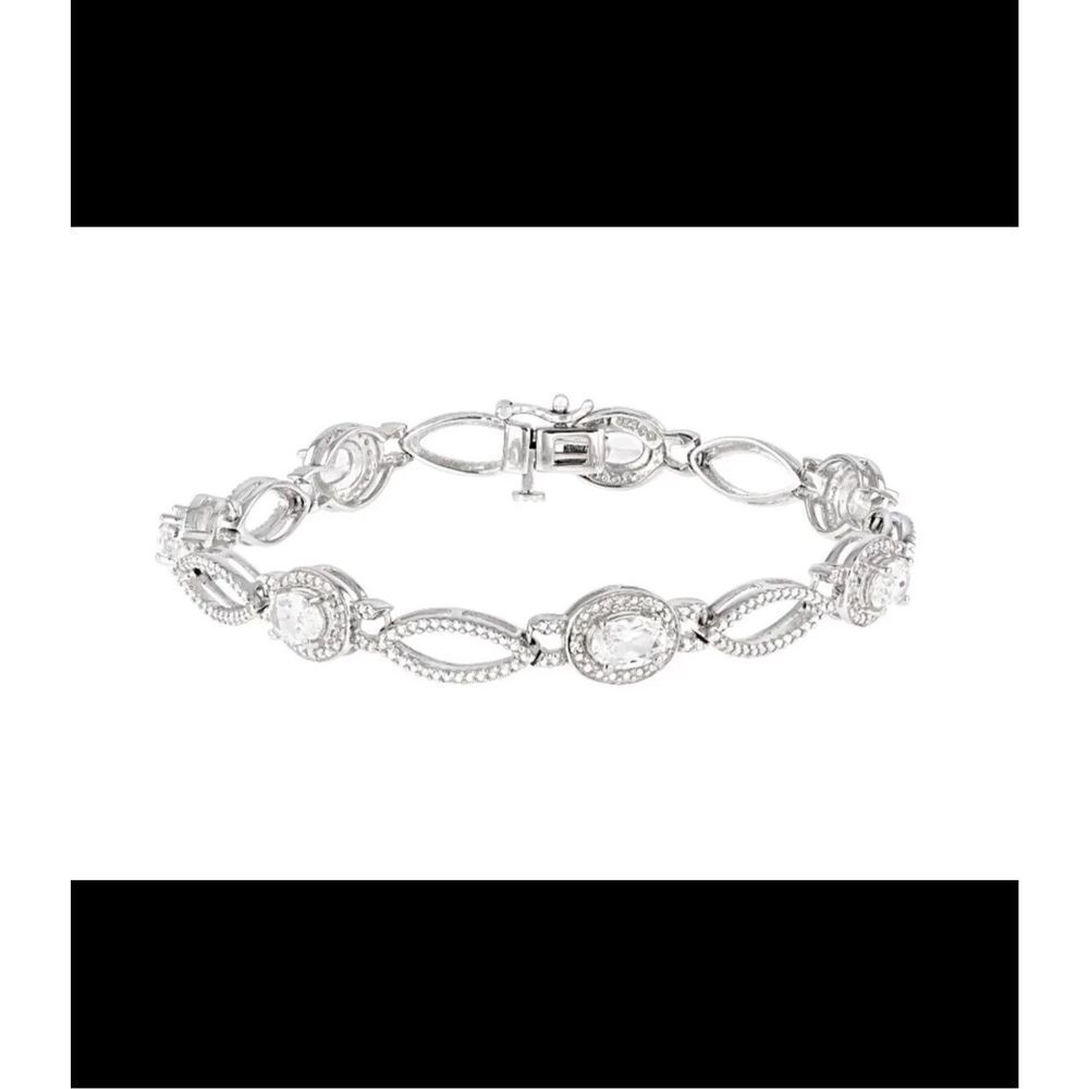 3.61 Ct. Oval Halo Design White Sapphire Gemstone Tennis Bracelet